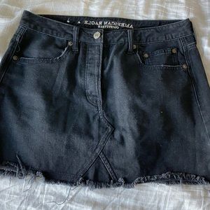 Distressed Black denim skirt